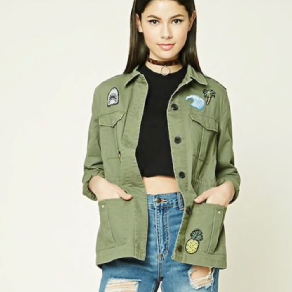 Forever 21 Utility Drawstring Jacket With Patches - image 1